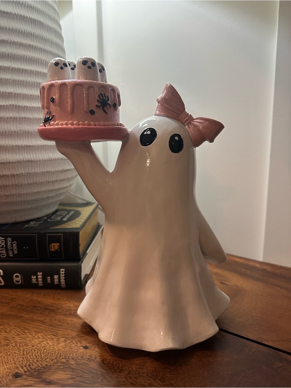 Pink Coquette Ghost Holding Haunted Cake Halloween Decor Statue Figure Viral - Picture 2 of 7